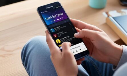 Image of someone operating and searching for lyrics on Android mobile