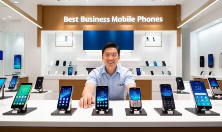 Image of mobile phone store and store owner