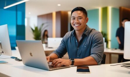 Image of a male app developer working on computer